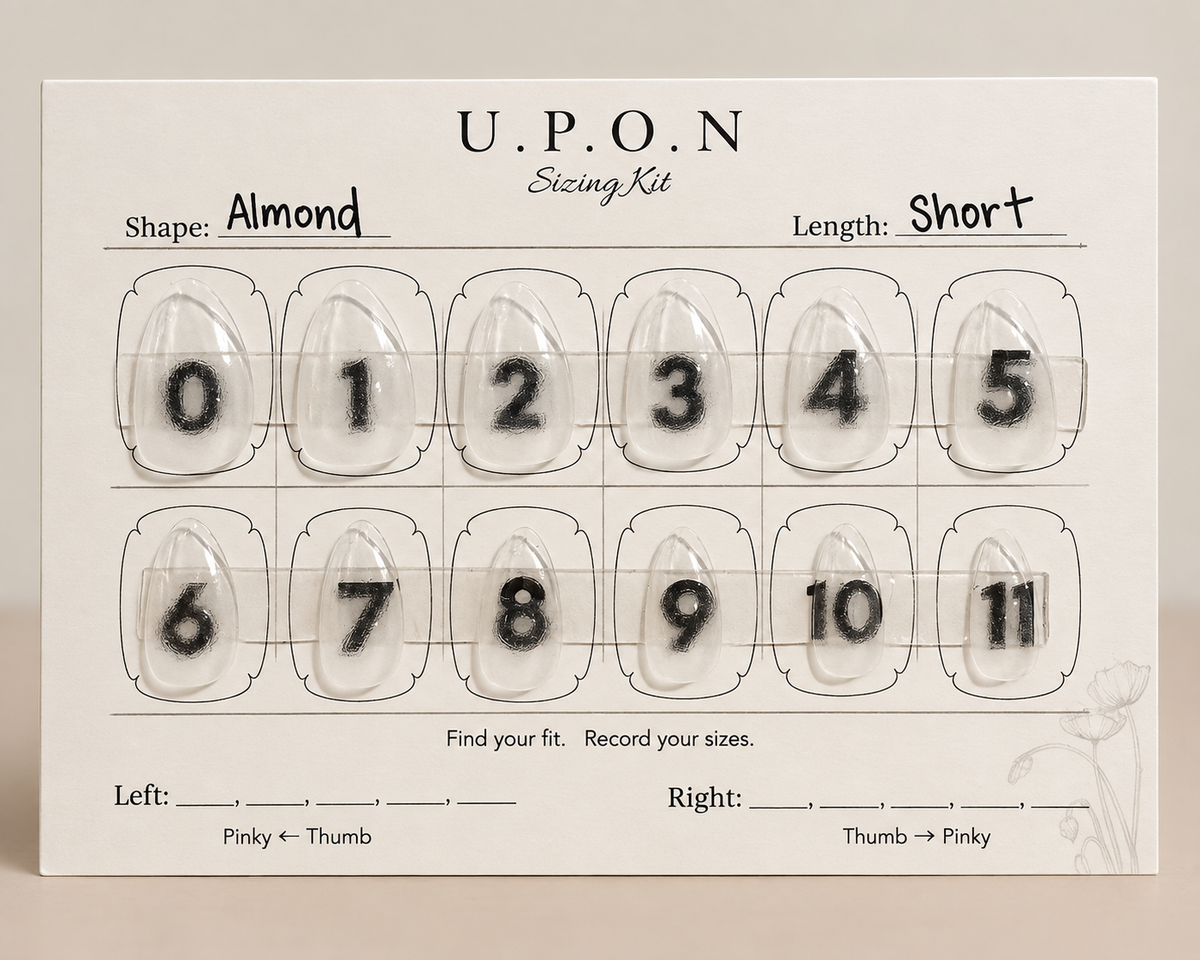 U.P.O.N Sizing Kit with Almond Short nail tips in sizes 0 through 11